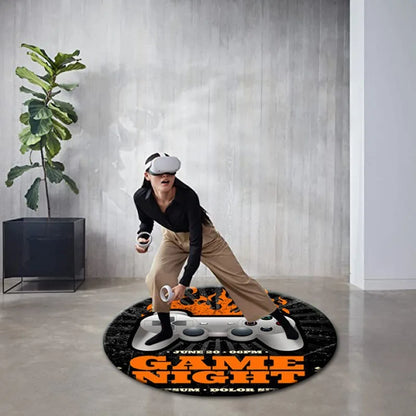 Round VR Game Theme Rug - Loop Pile, Washable & Stain-Resistant Gaming Carpet