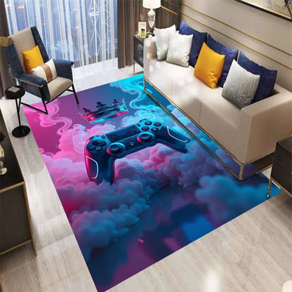 3D Abstract Gamepad Rug, Modern Video Game Carpet for Living Room, Non-Slip Kids Play Mat, Unique Controller Shaped Floor Decor