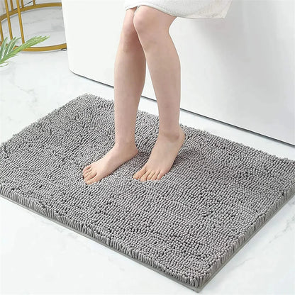 Gray Chenille Bath Mat - Super Soft & Absorbent Plush Rug for Bathroom and Kitchen