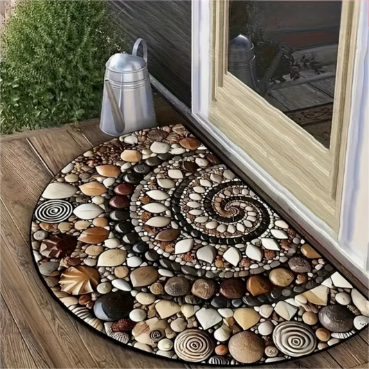 American Vintage Half-Moon Rug - Pebble & Spiral Pattern, Non-Slip Doormat