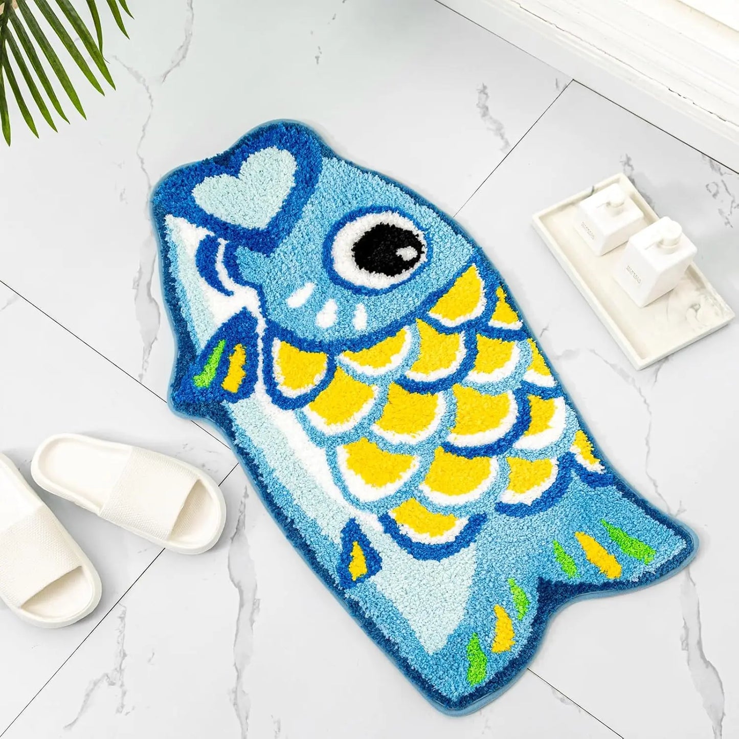 Koi Fish Kids Bath Mat - Cute Cartoon, Non-Slip & Washable Shower Rug