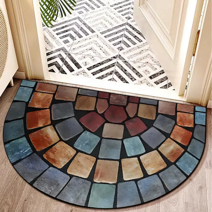 Boho Floral Half-Moon Doormat - Non-Slip & Washable for Indoor/Outdoor Entry