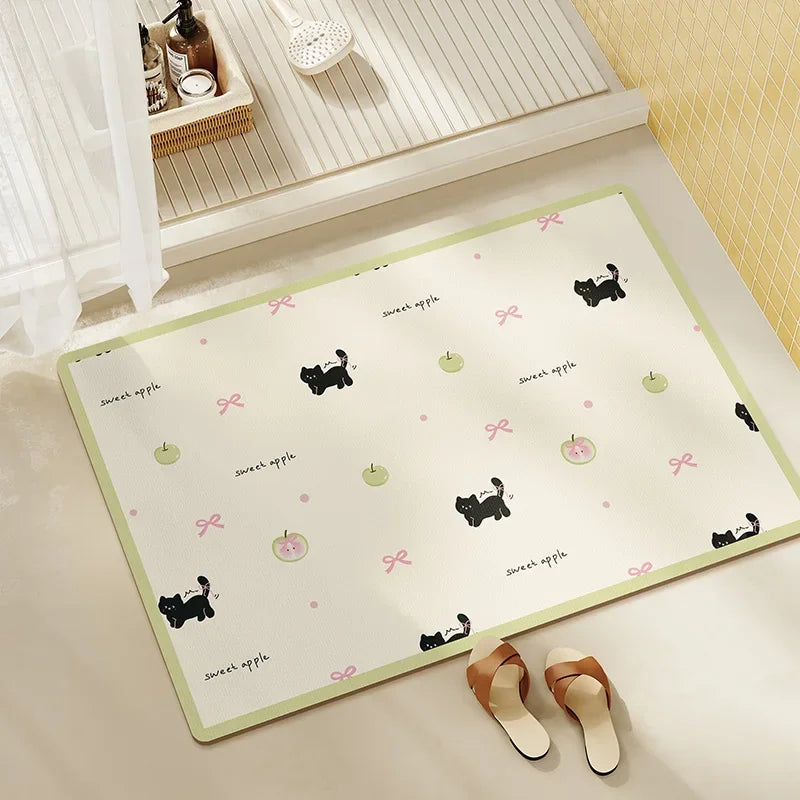 Diatomite Bath Mat, Absorbent Non-Slip Floor Mat, Quick Dry Kitchen & Entryway Rug, Cartoon Design Waterproof Doormat
