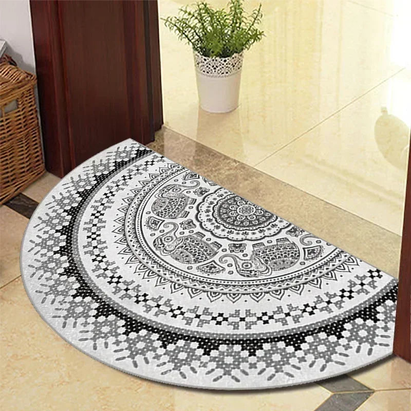 European Retro Half-Moon Doormat - Semi-Circular Entrance Rug for Living Room