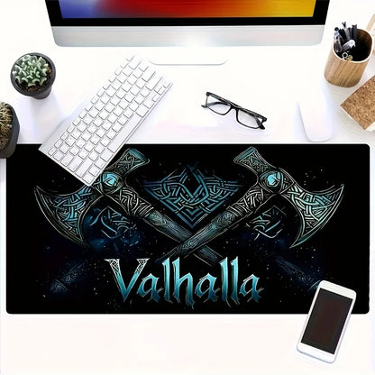 Viking Valhalla Desk Mat - Double Axe & Rune Design, Large 900x400mm Mouse Pad