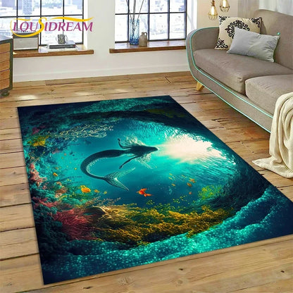 3D Dolphin Area Rug for Kids Room | Underwater World Theme | Non-Slip Playmat
