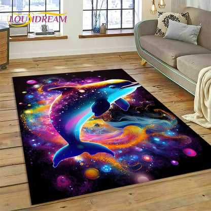 3D Dolphin Area Rug for Kids Room | Underwater World Theme | Non-Slip Playmat