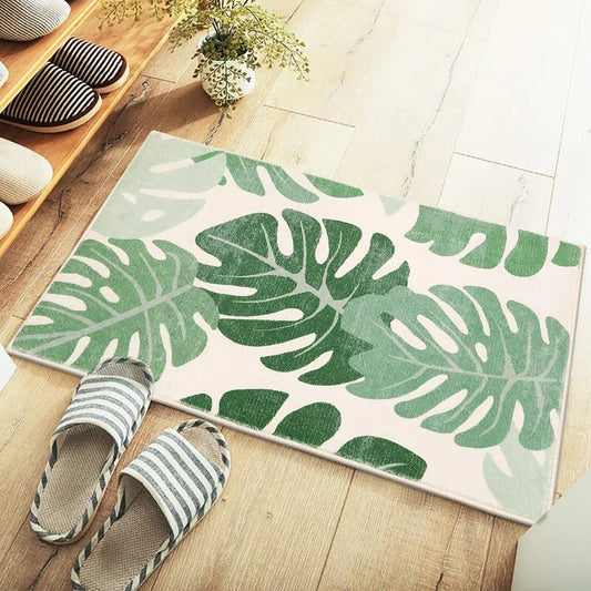Green Leaf Anti-Slip Mat - Absorbent Kitchen & Bathroom Rug for Home Decor