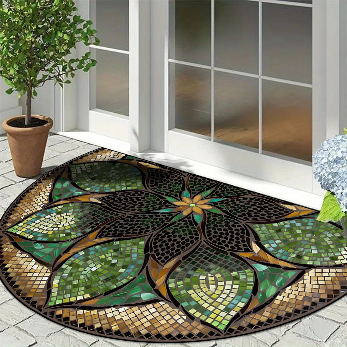 Semi-Circular Marble Doormat - Anti-Slip, Dirt & Wear Resistant Welcome Mat