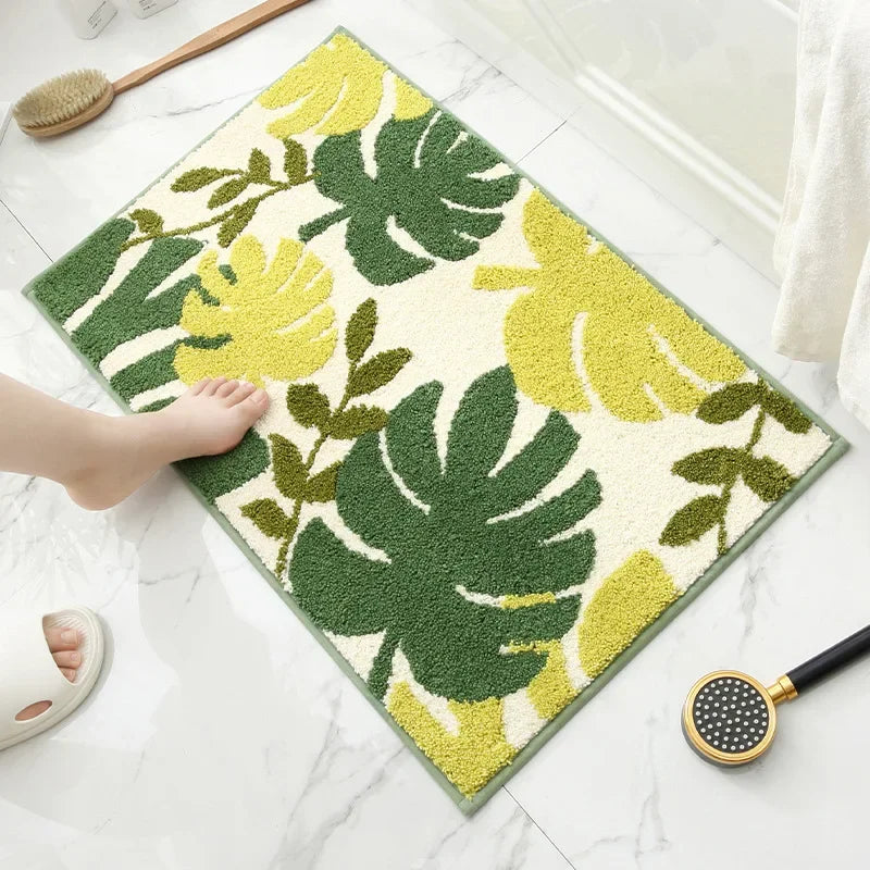 Cashmere Superfine Sand Bath Mat, Ultra Soft Non-Slip Bathroom Rug, Absorbent Microfiber Doormat, Leaf Green Entrance Carpet