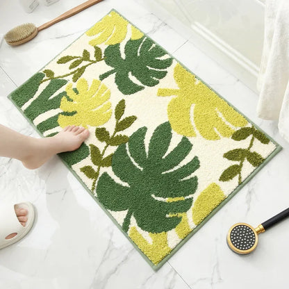 Cashmere Superfine Sand Bath Mat, Ultra Soft Non-Slip Bathroom Rug, Absorbent Microfiber Doormat, Leaf Green Entrance Carpet