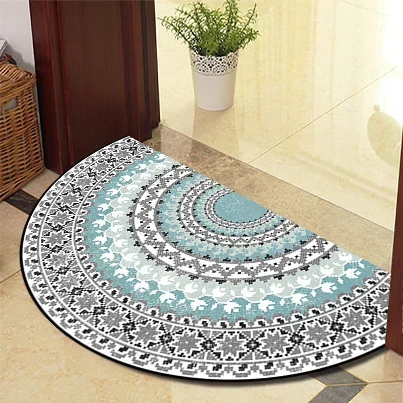 European Retro Half-Moon Doormat - Semi-Circular Entrance Rug for Living Room