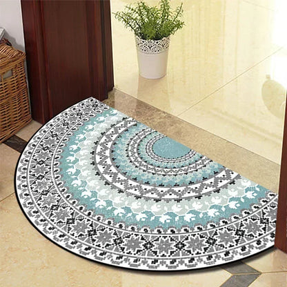 European Retro Half-Moon Doormat - Semi-Circular Entrance Rug for Living Room