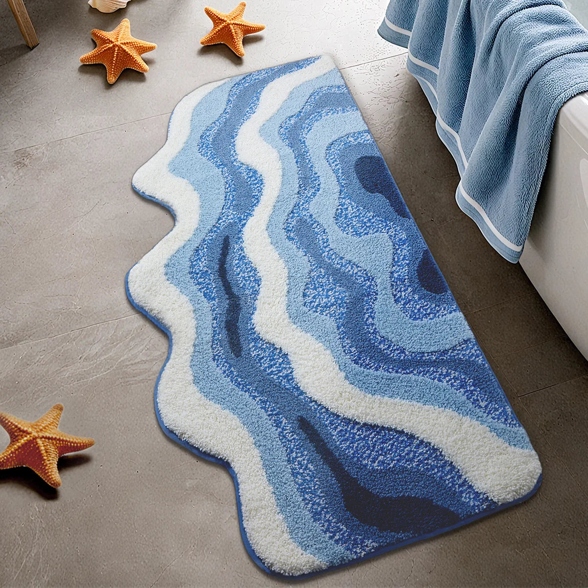 Ocean Themed Bath Mat - Soft Faux Cashmere & Non-Slip Rug for Bathroom