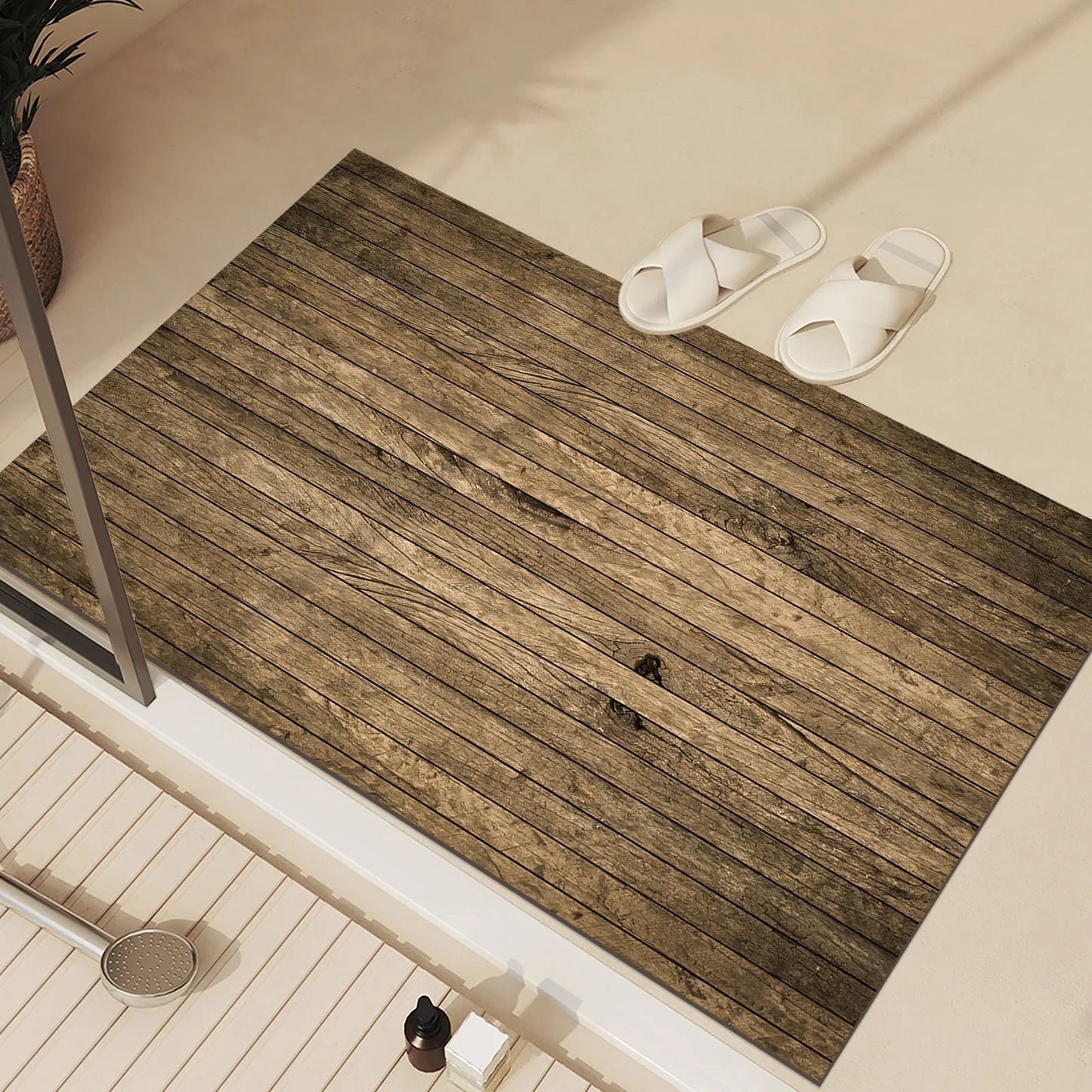 Country Wood Grain Doormat - Quick-Dry & Non-Slip for Bathroom & Entrance