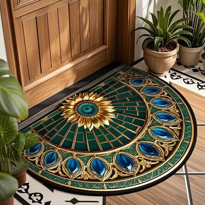 Boho Floral Half-Moon Doormat - Non-Slip & Washable for Indoor/Outdoor Entry