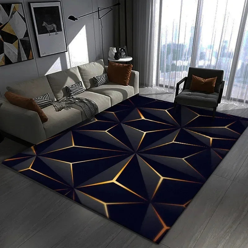 3D Geometric Gamer Rug - Large Dark Themed Carpet for Gaming Room & Bedroom Decor