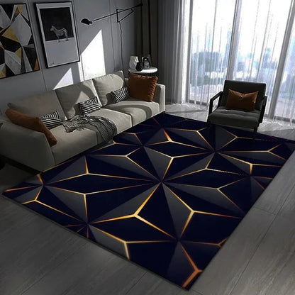 3D Geometric Gamer Rug - Large Dark Themed Carpet for Gaming Room & Bedroom Decor