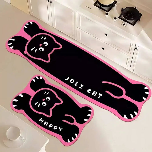 Cute Cat Diatomite Mat Set - Absorbent & Non-Slip Kitchen Floor Mats, Stain-Resistant