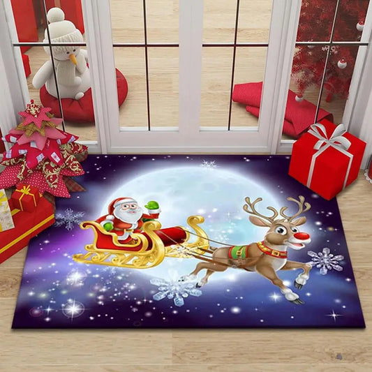 Christmas Eve Doormat - Santa Claus Welcome Mat with Non-Slip Backing, Festive Decor