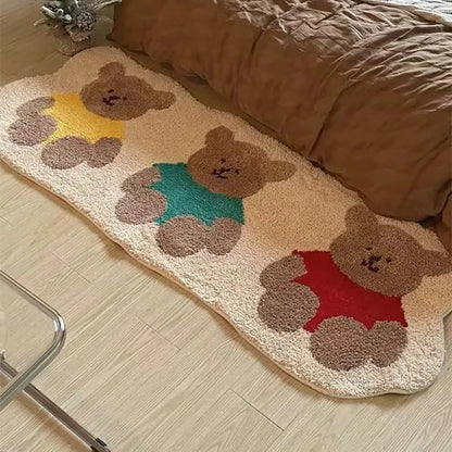 Three Bears Faux Wool Rug - Cute Cartoon Mat for Coffee Table & Bathroom