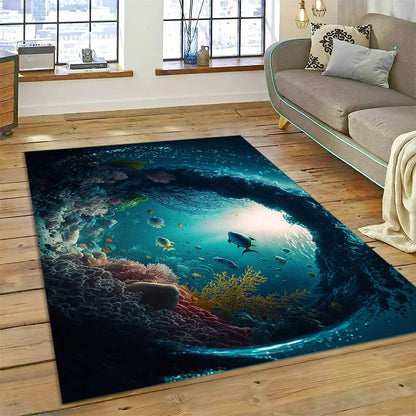 3D Dolphin Area Rug for Kids Room | Underwater World Theme | Non-Slip Playmat