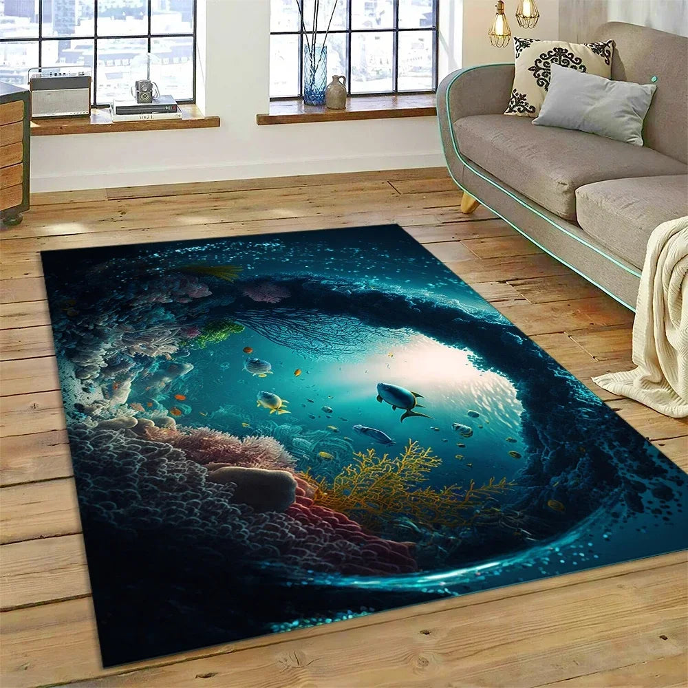 3D Dolphin Area Rug for Kids Room | Underwater World Theme | Non-Slip Playmat