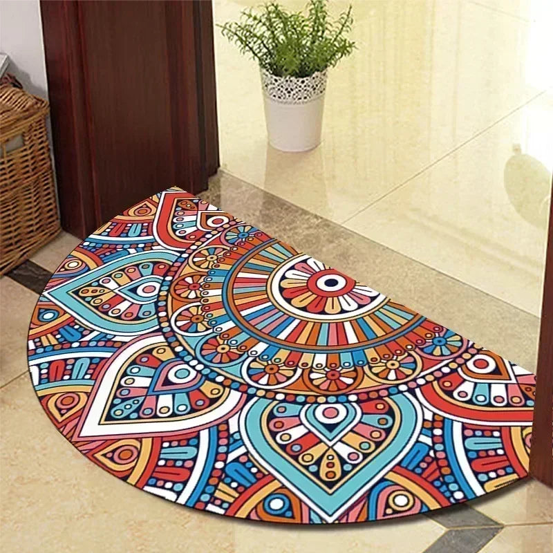 European Retro Half-Moon Doormat - Semi-Circular Entrance Rug for Living Room