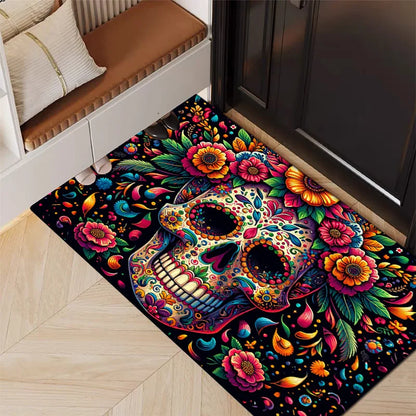 Halloween Skull Area Rug - Machine Washable Floor Mat for Living Room, Bedroom, or Dorm