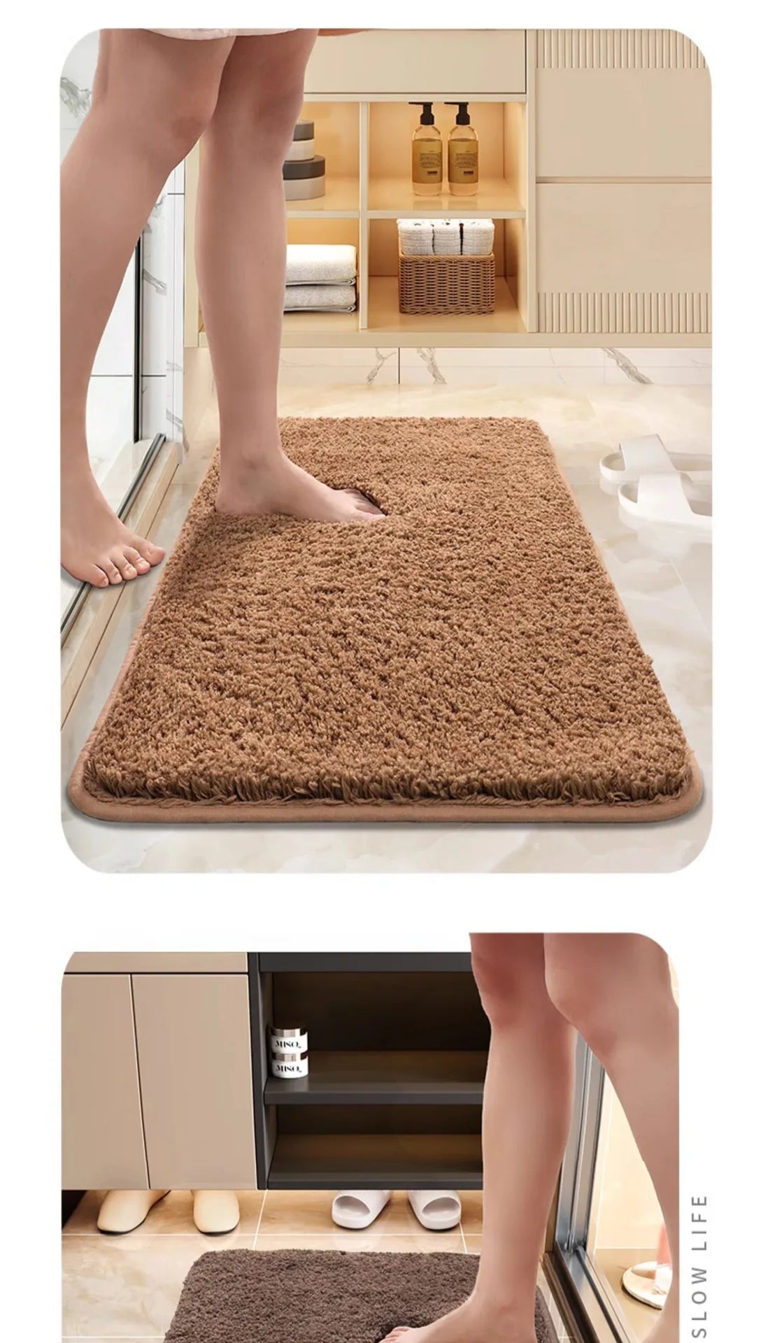 Super Absorbent Bath Mat - Long Hair Friendly Non-Slip Bathroom Rug & Carpet