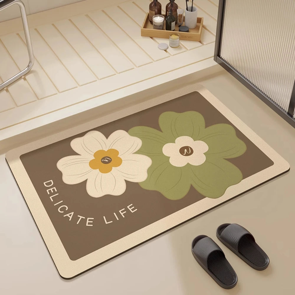 Floral Diatomite Bath Mat - Quick-Dry, Super Absorbent & Non-Slip Bathroom Rug