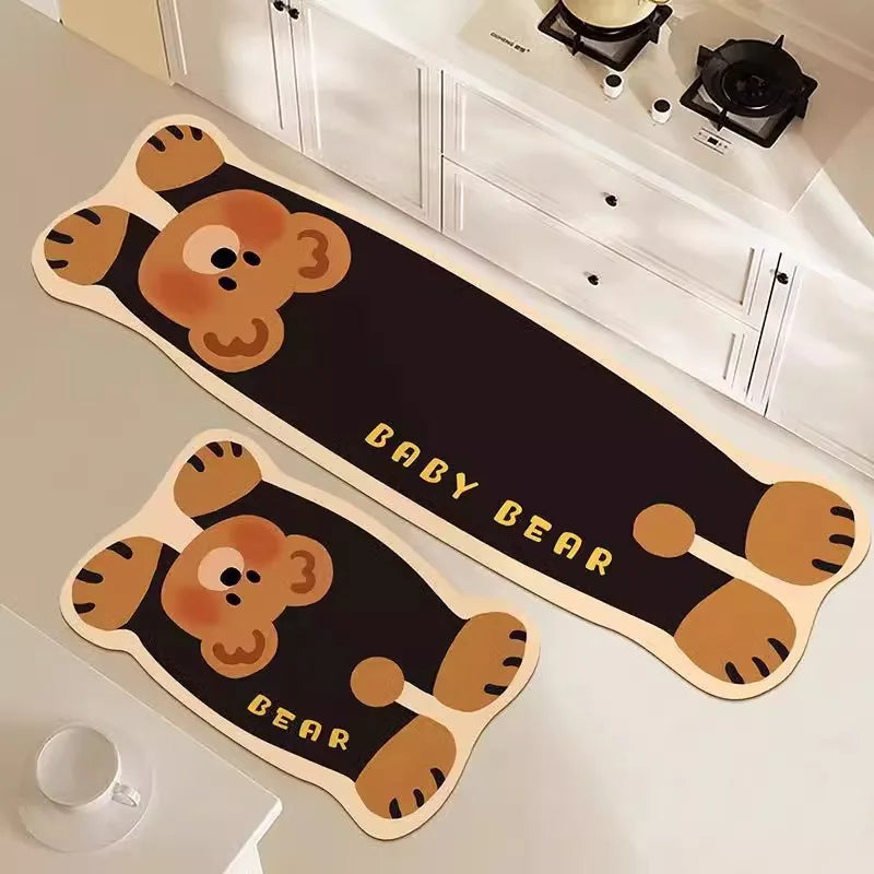 Cute Cat Diatomite Mat Set - Absorbent & Non-Slip Kitchen Floor Mats, Stain-Resistant