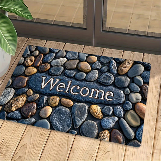 "Welcome on Pebbles" Doormat - Absorbent & Non-Slip for Indoor/Outdoor Entryway