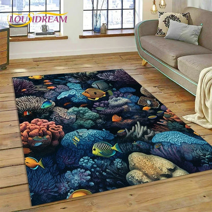 3D Dolphin Area Rug for Kids Room | Underwater World Theme | Non-Slip Playmat