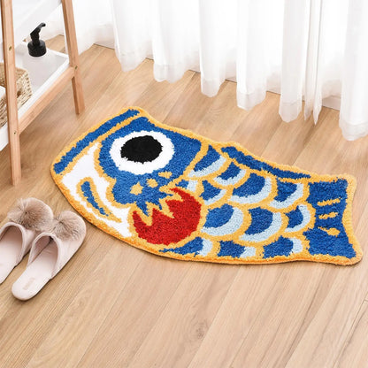 Koi Fish Kids Bath Mat - Cute Cartoon, Non-Slip & Washable Shower Rug