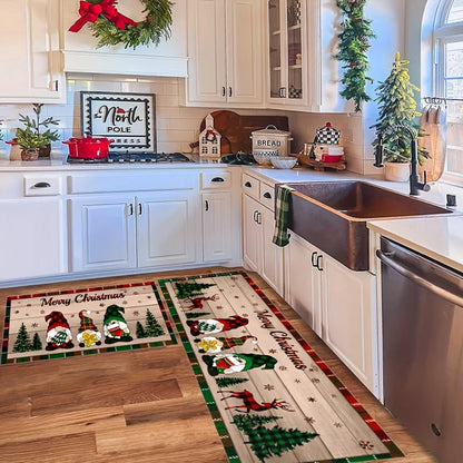 Christmas Kitchen Mat (1 or 2-Pack) - Anti-Slip & Washable Festive Floor Rug