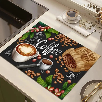 Rubber-Backed Dish Drying Mat - Absorbent & Machine Washable for Coffee Bar & Sink