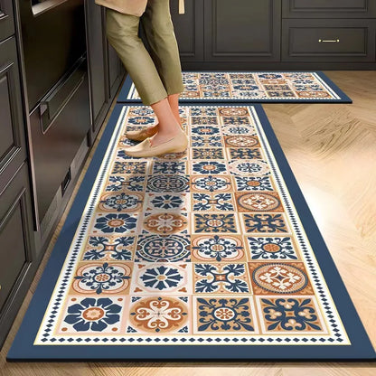 Plush Velvet Kitchen Mat - Oil-Proof, Absorbent & Non-Slip Floor Rug, Machine Washable