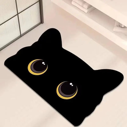 Cat Shaped Bath Mat, Diatomaceous Earth Quick Dry Mat, Funny Cat Lovers Gift, Absorbent Non-Slip Bathroom Rug, Black Cat Decor