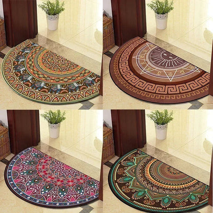 European Retro Half-Moon Doormat - Semi-Circular Entrance Rug for Living Room