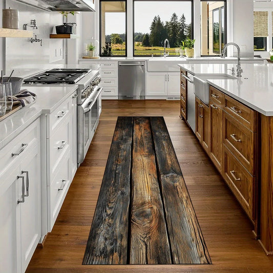 Vintage Wood Grain Runner Rug - Lightweight & Easy Wash for Hallway & Kitchen
