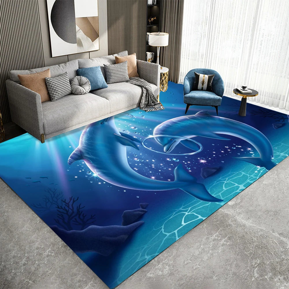 3D Ocean Animal Area Rug - Underwater World Colorful Carpet for Bedroom, Living Room, Kitchen