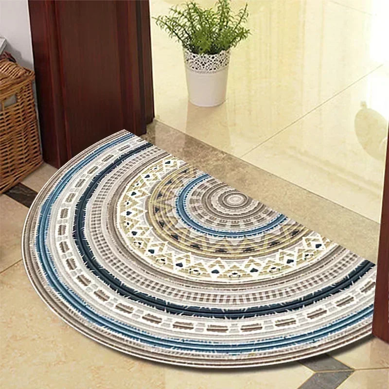 European Retro Half-Moon Doormat - Semi-Circular Entrance Rug for Living Room