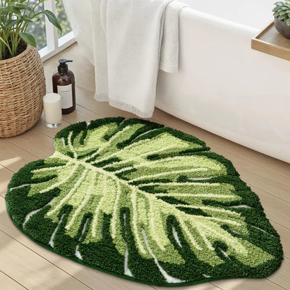 Green Leaf Anti-Slip Mat - Absorbent Kitchen & Bathroom Rug for Home Decor