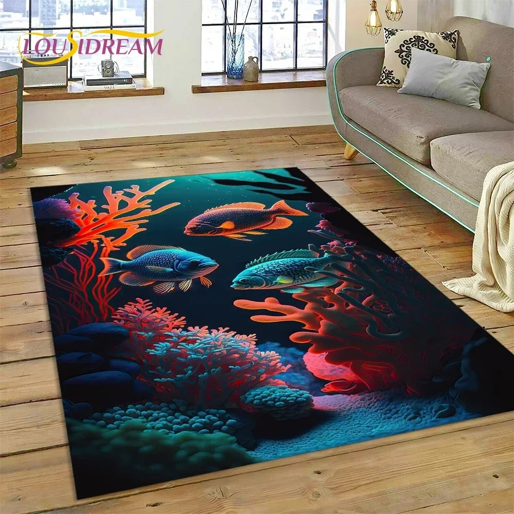 3D Dolphin Area Rug for Kids Room | Underwater World Theme | Non-Slip Playmat