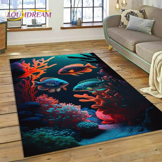 3D Dolphin Area Rug for Kids Room | Underwater World Theme | Non-Slip Playmat