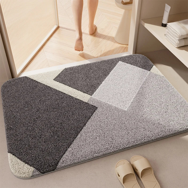 Japanese Faux Cashmere Bath Mat, Quick Drying Absorbent Toilet Rug, Non-Slip Bathroom Floor Mat, Luxury Restroom Door Foot Mat