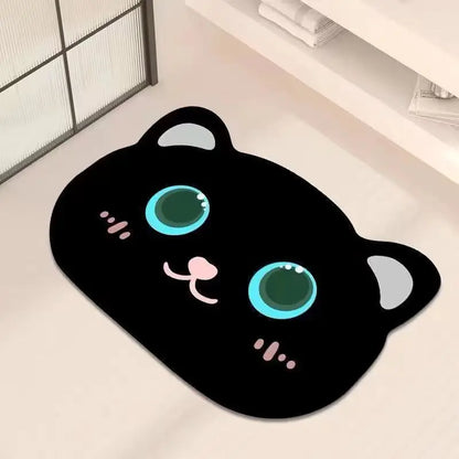 Cat Shaped Bath Mat, Diatomaceous Earth Quick Dry Mat, Funny Cat Lovers Gift, Absorbent Non-Slip Bathroom Rug, Black Cat Decor