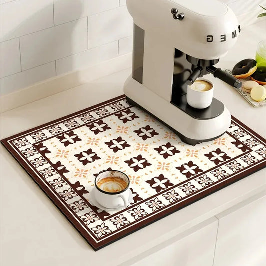 Retro Diatomite Dish Drying Mat - Quick-Dry & Waterproof for Sink & Coffee Bar