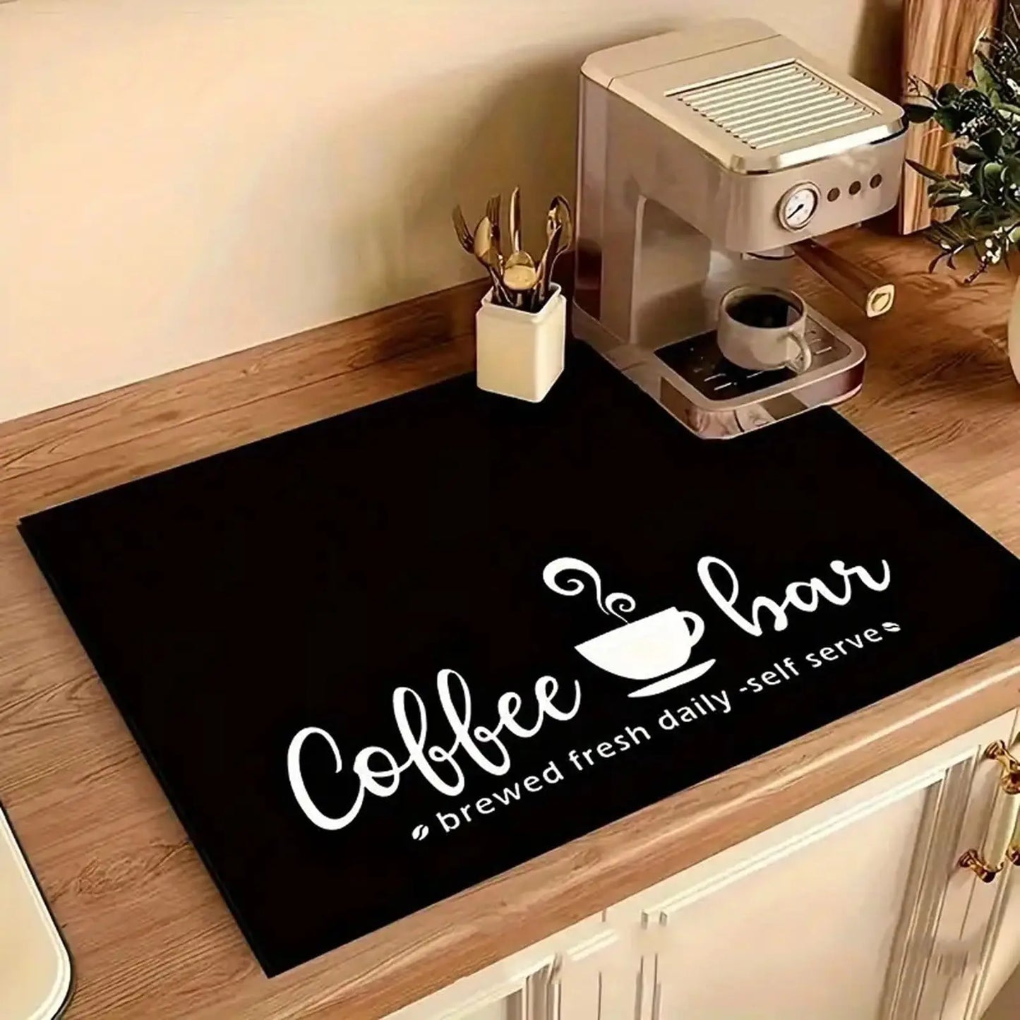 Rubber-Backed Dish Drying Mat - Absorbent & Machine Washable for Coffee Bar & Sink
